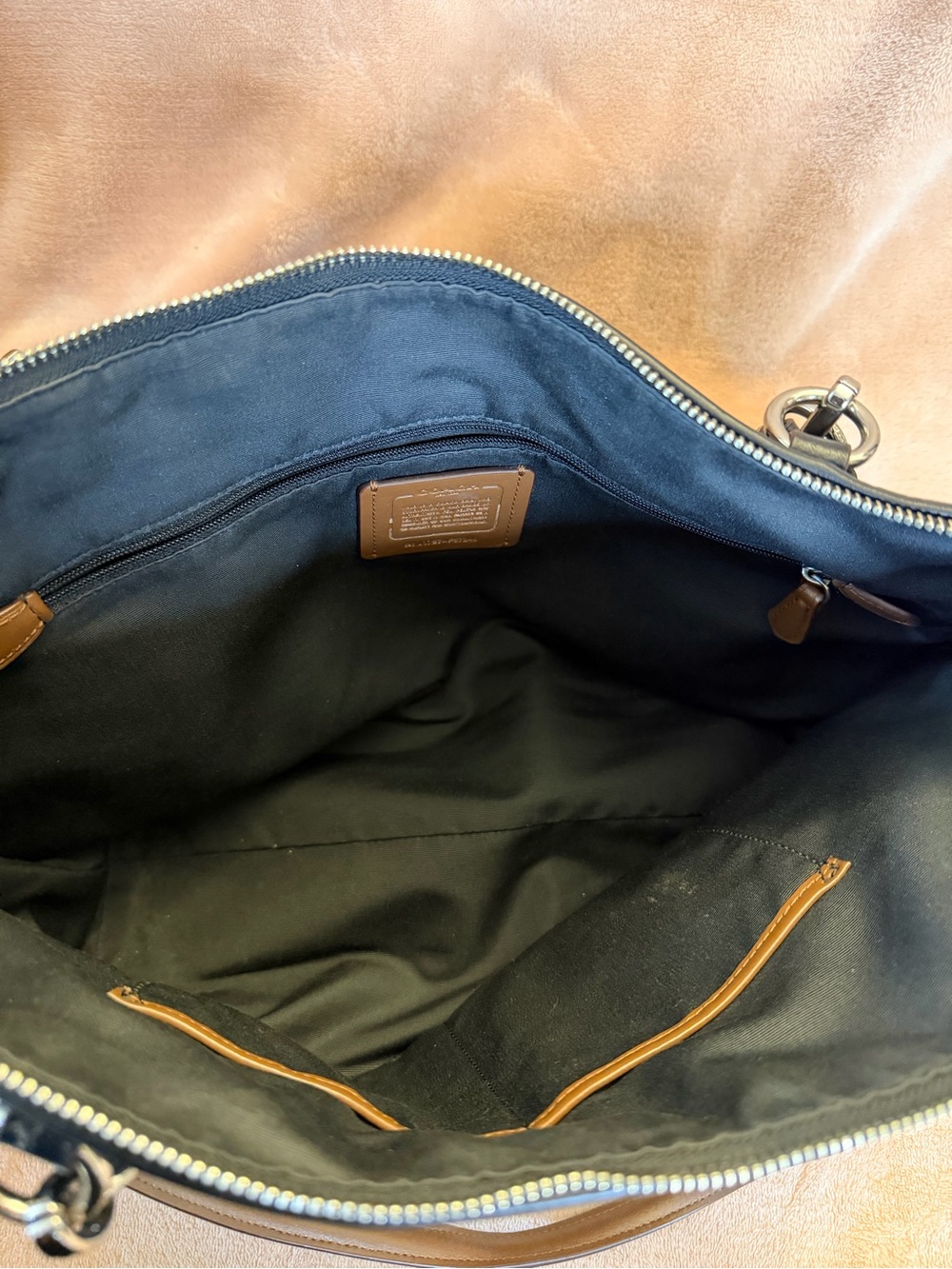 Coach Black and Brown Leather Tote with Textured Center Panel - Picture 7 of 8